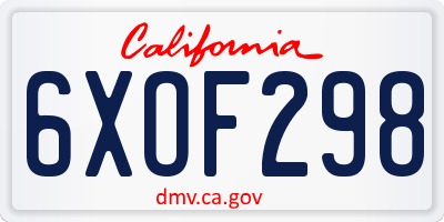 CA license plate 6XOF298