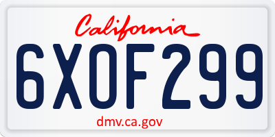 CA license plate 6XOF299