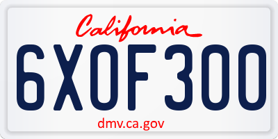 CA license plate 6XOF300