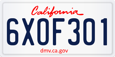 CA license plate 6XOF301