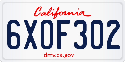 CA license plate 6XOF302