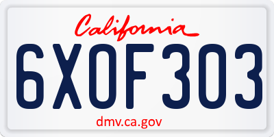 CA license plate 6XOF303
