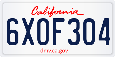 CA license plate 6XOF304