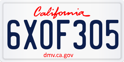 CA license plate 6XOF305