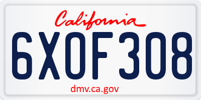 CA license plate 6XOF308