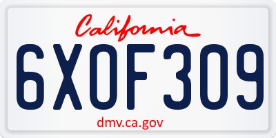 CA license plate 6XOF309