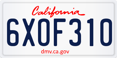 CA license plate 6XOF310