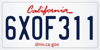 CA license plate 6XOF311