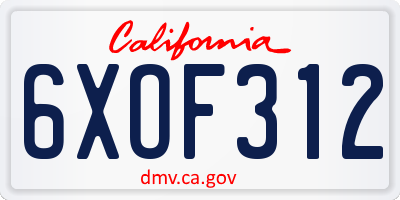 CA license plate 6XOF312