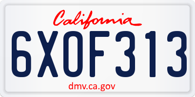 CA license plate 6XOF313