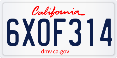 CA license plate 6XOF314