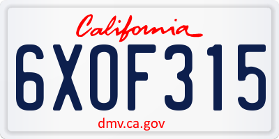 CA license plate 6XOF315