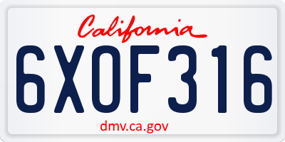 CA license plate 6XOF316