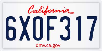 CA license plate 6XOF317