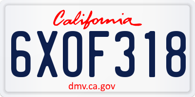 CA license plate 6XOF318