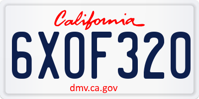 CA license plate 6XOF320