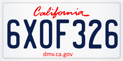 CA license plate 6XOF326