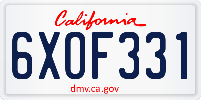 CA license plate 6XOF331