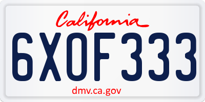 CA license plate 6XOF333