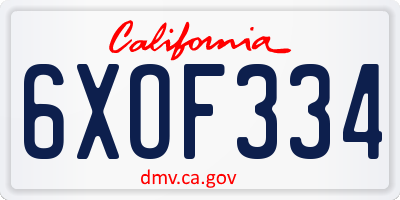 CA license plate 6XOF334