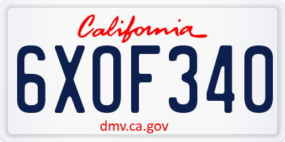 CA license plate 6XOF340