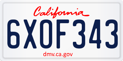 CA license plate 6XOF343