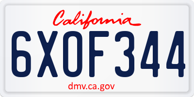 CA license plate 6XOF344