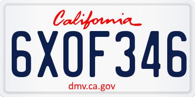 CA license plate 6XOF346