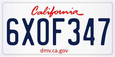 CA license plate 6XOF347