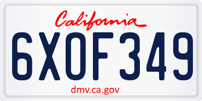 CA license plate 6XOF349