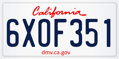 CA license plate 6XOF351