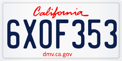 CA license plate 6XOF353