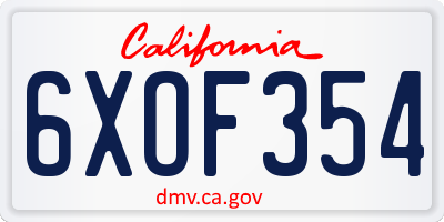 CA license plate 6XOF354