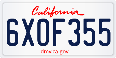 CA license plate 6XOF355