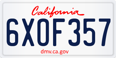 CA license plate 6XOF357