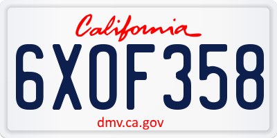 CA license plate 6XOF358