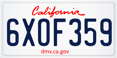 CA license plate 6XOF359