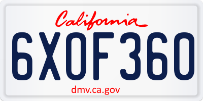 CA license plate 6XOF360