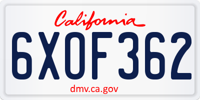 CA license plate 6XOF362