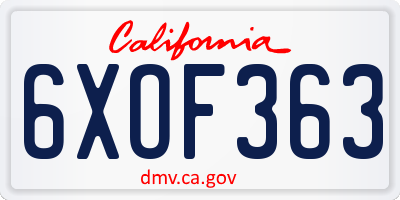 CA license plate 6XOF363