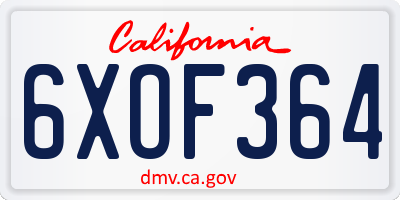 CA license plate 6XOF364