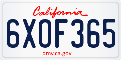 CA license plate 6XOF365
