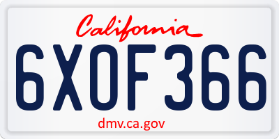CA license plate 6XOF366