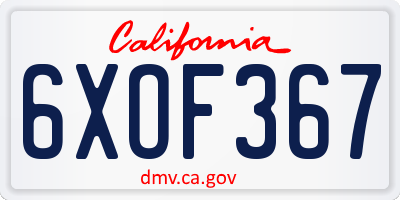 CA license plate 6XOF367