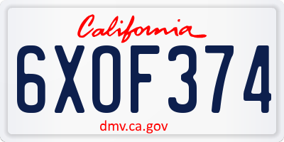 CA license plate 6XOF374