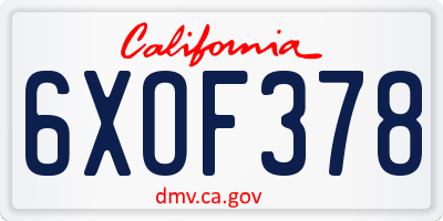CA license plate 6XOF378
