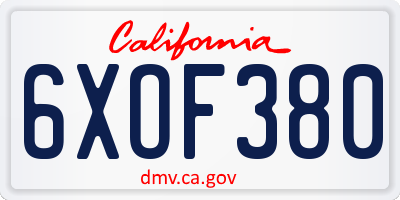 CA license plate 6XOF380