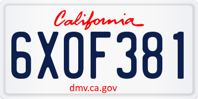 CA license plate 6XOF381