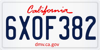 CA license plate 6XOF382