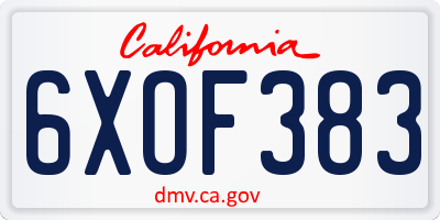 CA license plate 6XOF383